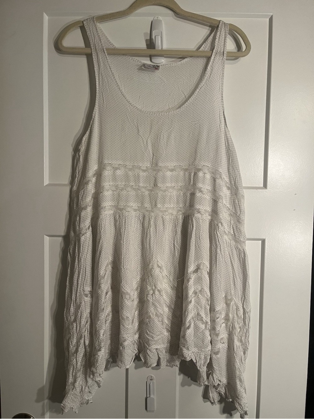 Free People Intimately Womens Large Ivory Lace Trim Handkerchief Tunic Mini Dres